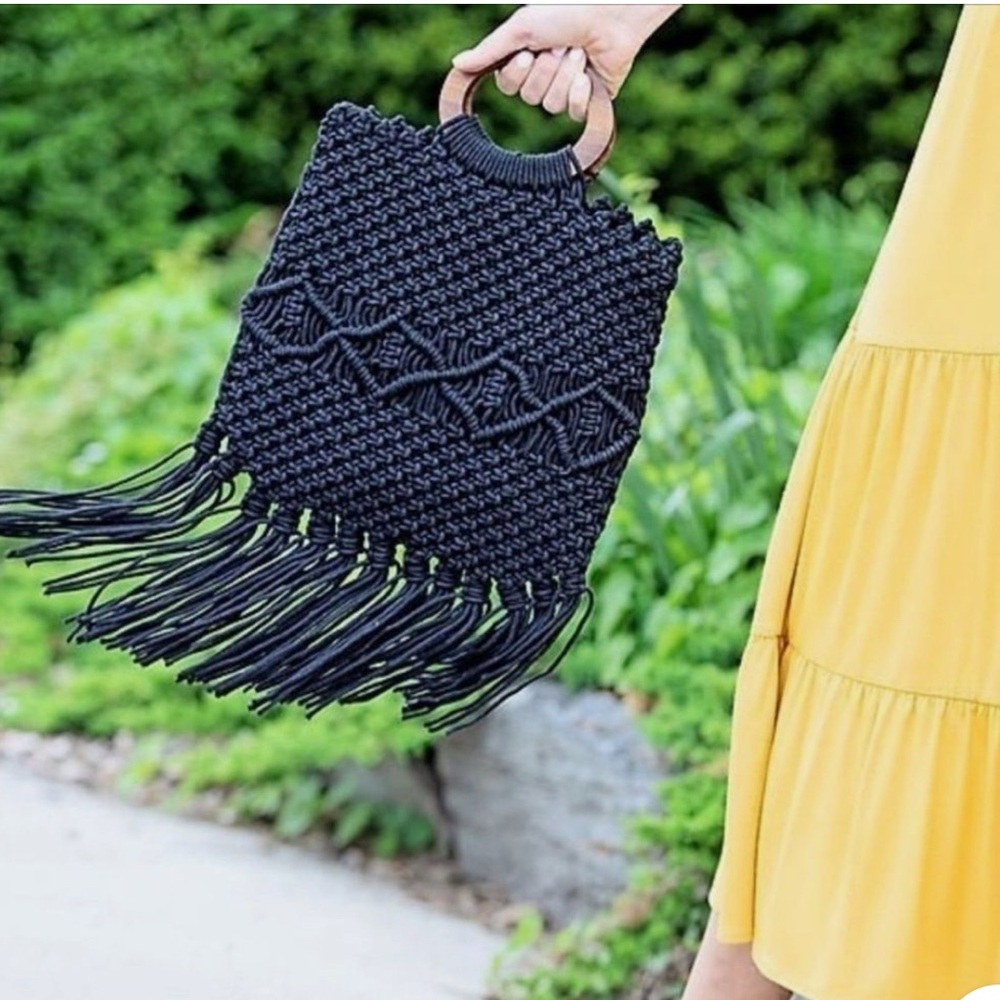 fringe crossbody macrame wooden handle boho bag/ tote
